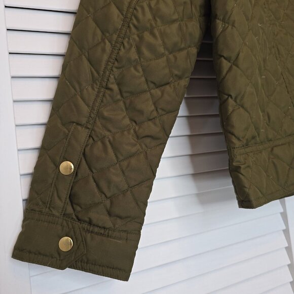 J.CREW Quilted Green Barn Jacket Corduroy Collar Gold Button Down Fill Women Med - Picture 6 of 15